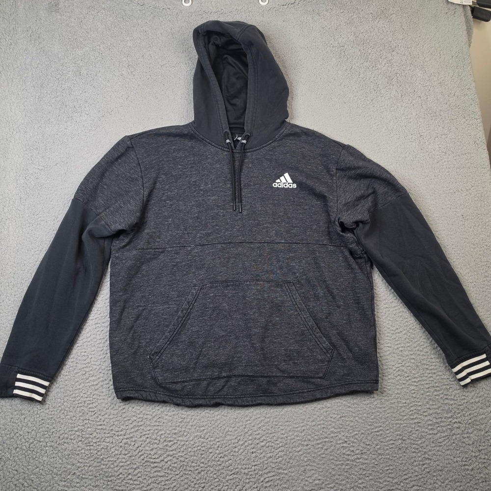 Adidas Womens Hoodie Large‎ Charcoal Gray Heather Pullover Sweatshirt Logo